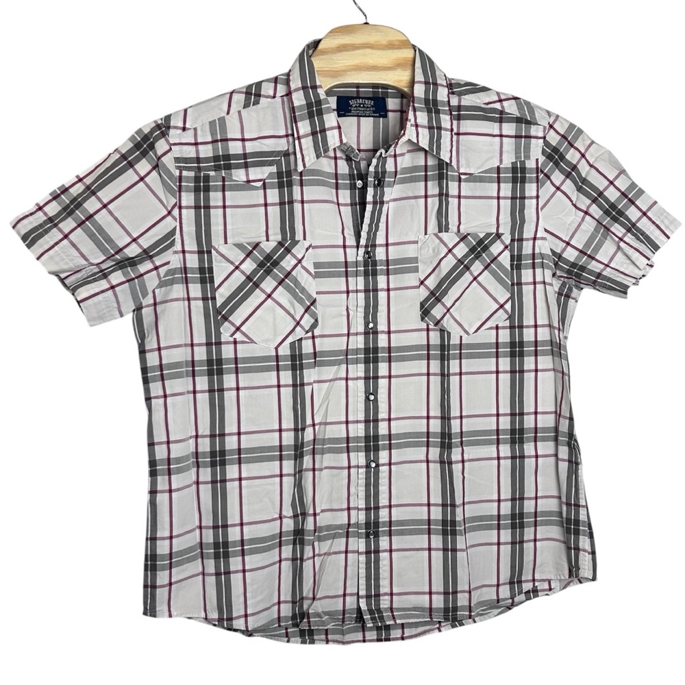 Signature by Levi Strauss men’s plaid shirt‎ XL Pearl snap Short Sleeve pockets
